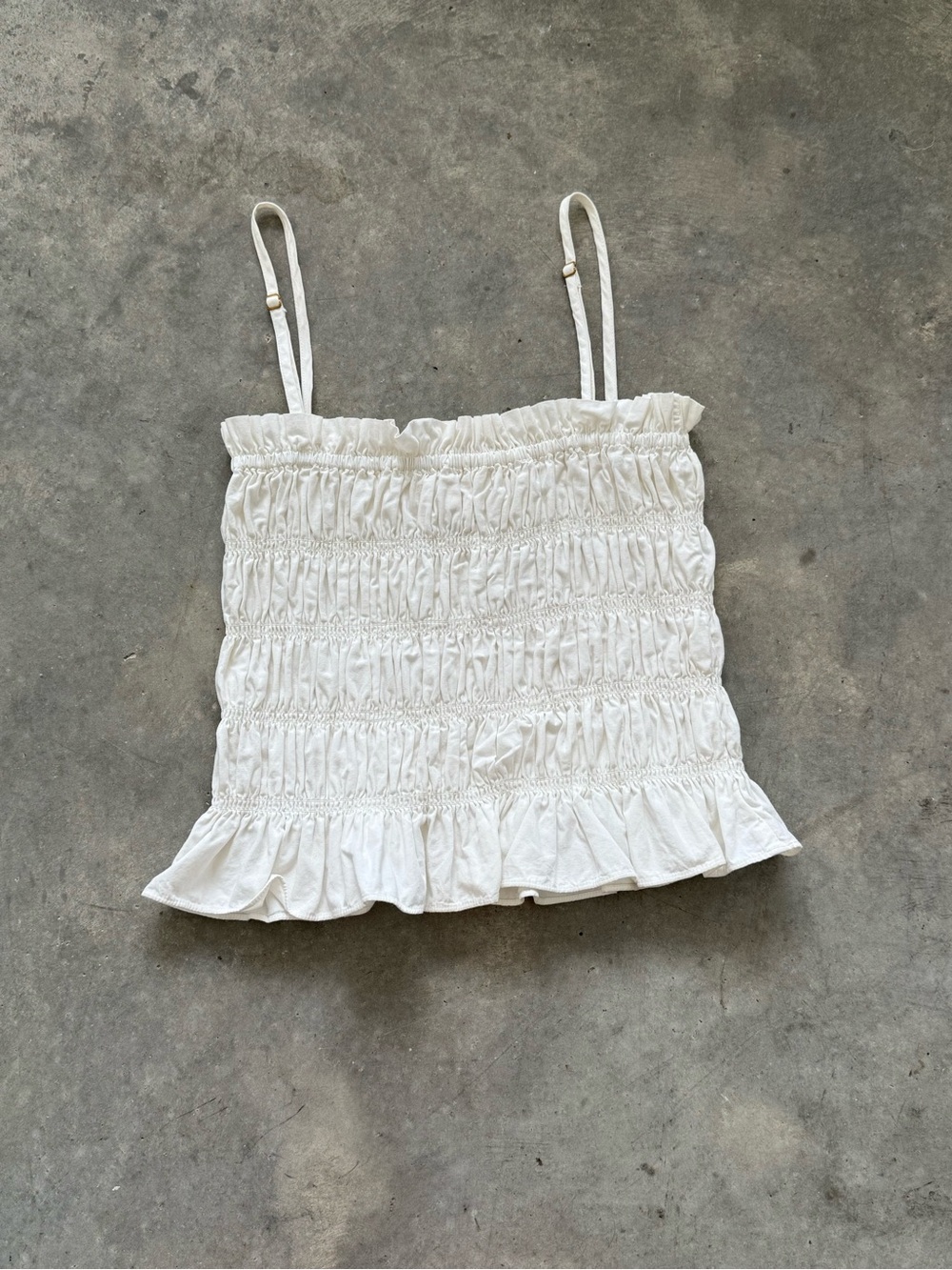 White Smocked Ruffle Cami Top